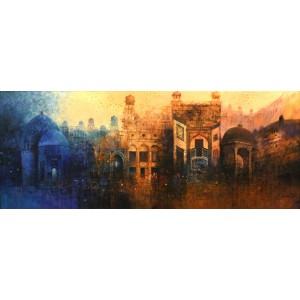 A. Q. Arif, 24 x 60 Inch, Oil on Canvas, Cityscape Painting, AC-AQ-204